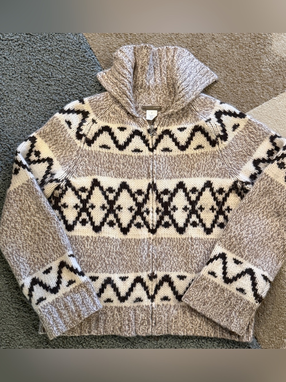 J. Crew cowichan style full zip heavyweight lambswool angora sweater small